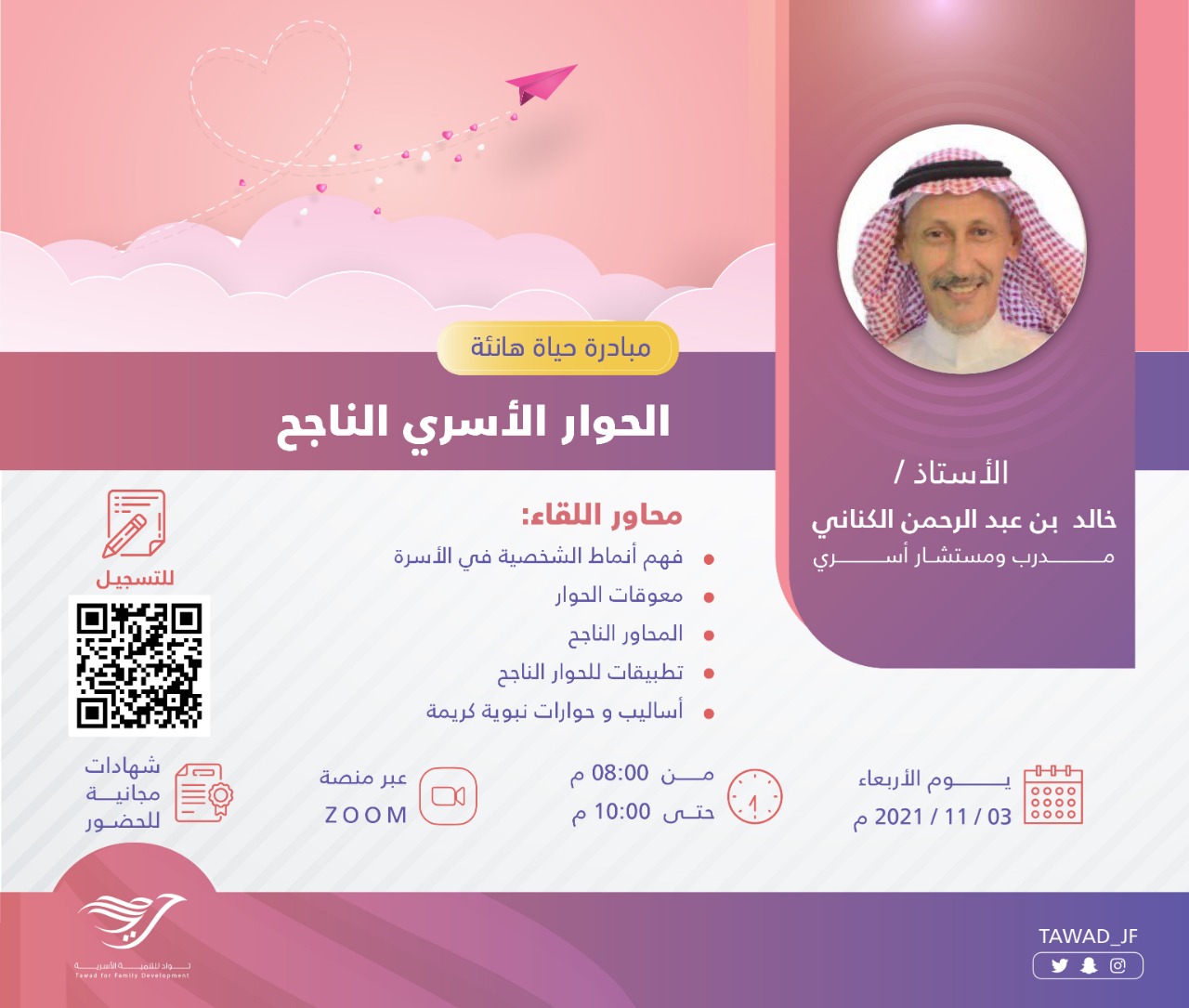 لقاء ( الحوار الأسري الناجح ) للأستاذ: خالد الكناني